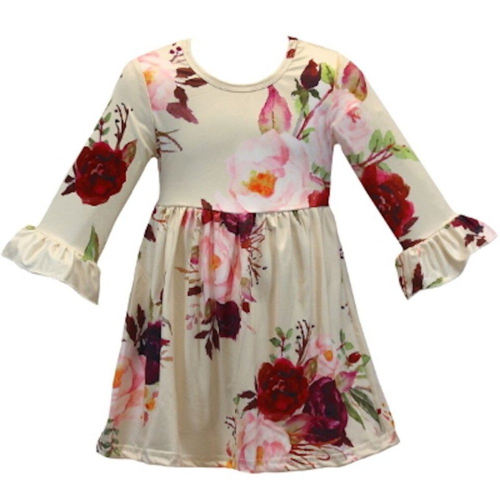 Size 3T Boutique Girls tunic dress Burgundy Pink Cream flowers Super soft New